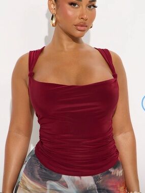 Women’s Knot-Strap Ruched Tank Top - Burgundy